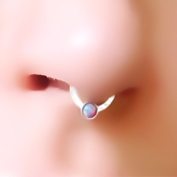 925 Sterling Silver Tiny Purple Opal Septum Ring or Daith Cartilage Hoop Earring - Picture 3 of 11